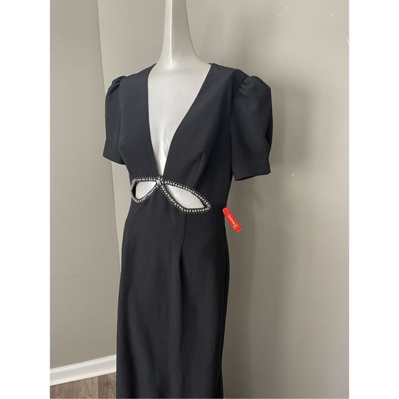 MAC DUGGAL PUFF SLEEVE EMBELLISHED CUTOUT EVENING GOWN - Picture 5 of 8